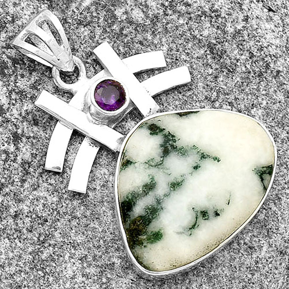 Tree Weed Moss Agate India & Amethyst Pendant P-1046 SDP134064