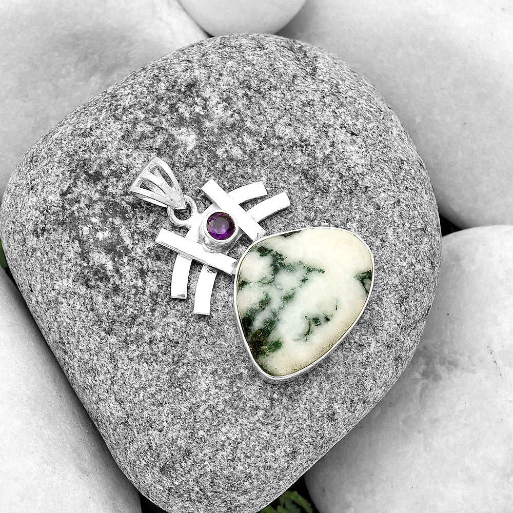 Tree Weed Moss Agate India & Amethyst Pendant P-1046 SDP134064