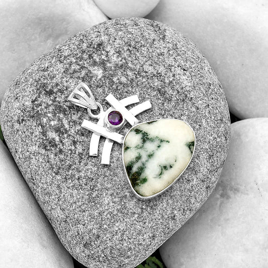 Tree Weed Moss Agate India & Amethyst Pendant P-1046 SDP134064