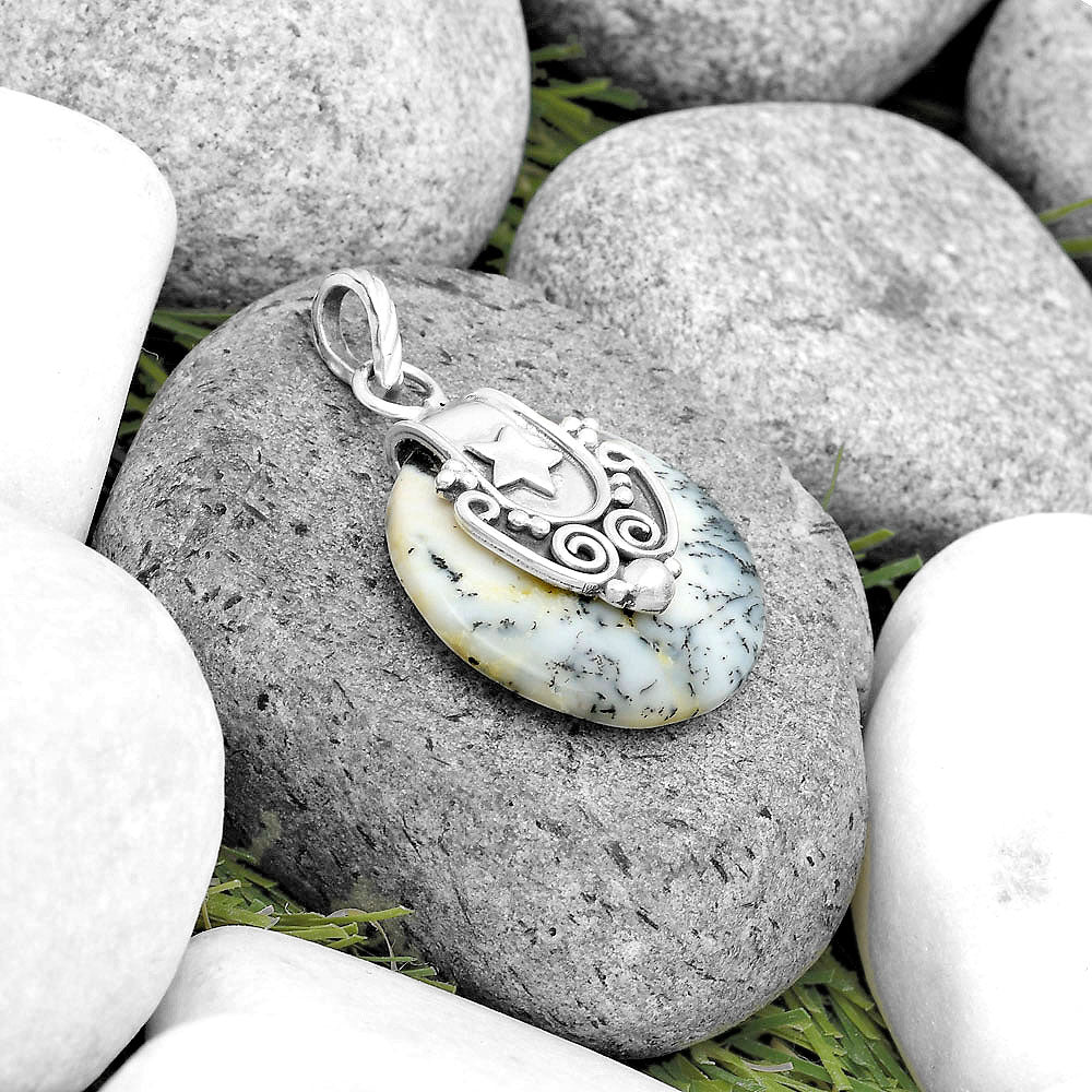 Star Natural Merlinite Dendritic Opal Pendant P-1313 SDP134676