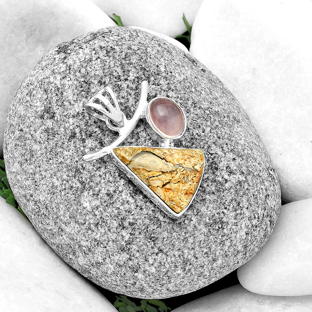 Natural Rock Calcy & Rose Quartz Pendant P-1071 SDP134905