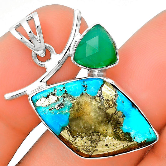 Kingman Turquoise With Pyrite & Green Onyx Pendant P-1071 SDP134913