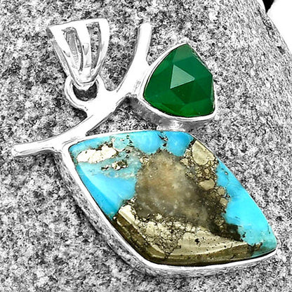 Kingman Turquoise With Pyrite & Green Onyx Pendant P-1071 SDP134913