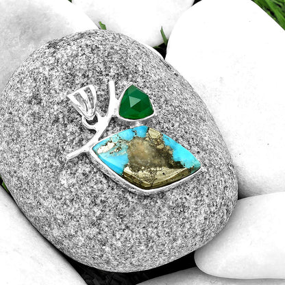 Kingman Turquoise With Pyrite & Green Onyx Pendant P-1071 SDP134913