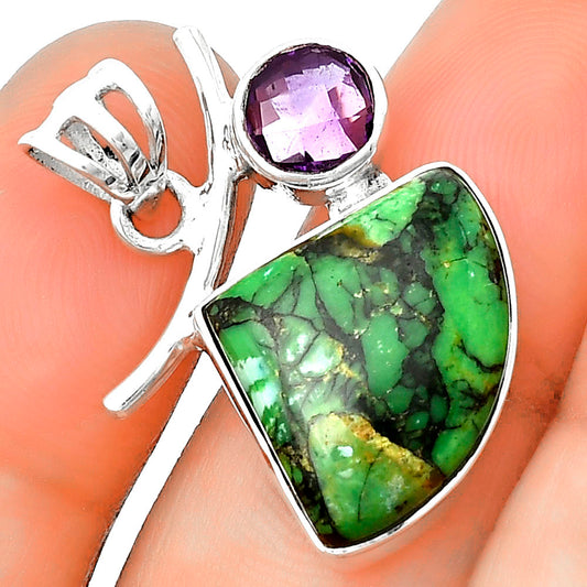 Green Matrix Turquoise & Amethyst Pendant P-1071 SDP134926