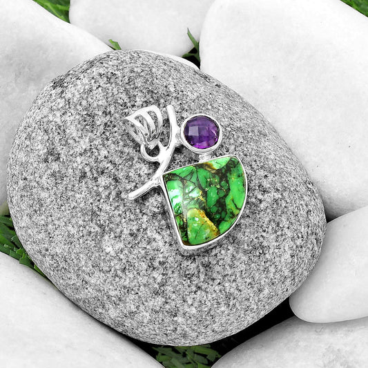 Green Matrix Turquoise & Amethyst Pendant P-1071 SDP134926