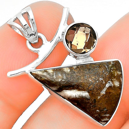 Tube Agate - Turkish & Smoky Quartz Pendant P-1071 SDP134933