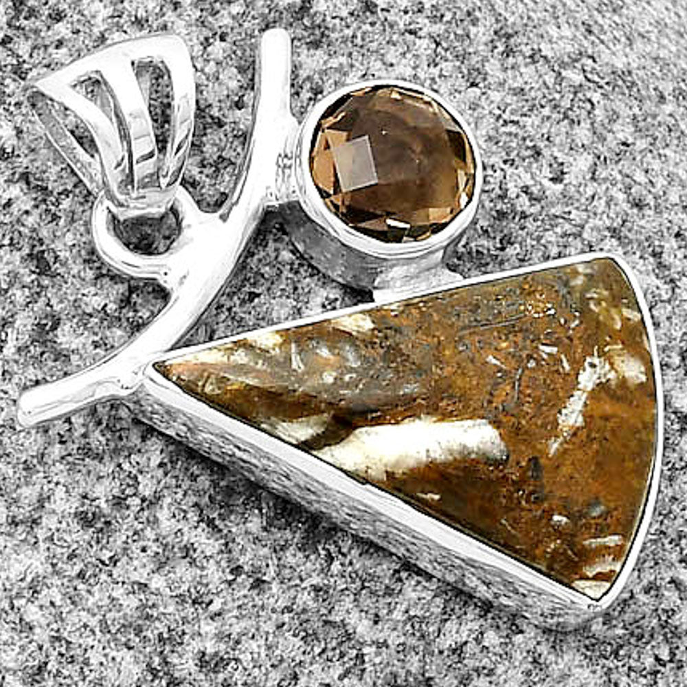 Tube Agate - Turkish & Smoky Quartz Pendant P-1071 SDP134933