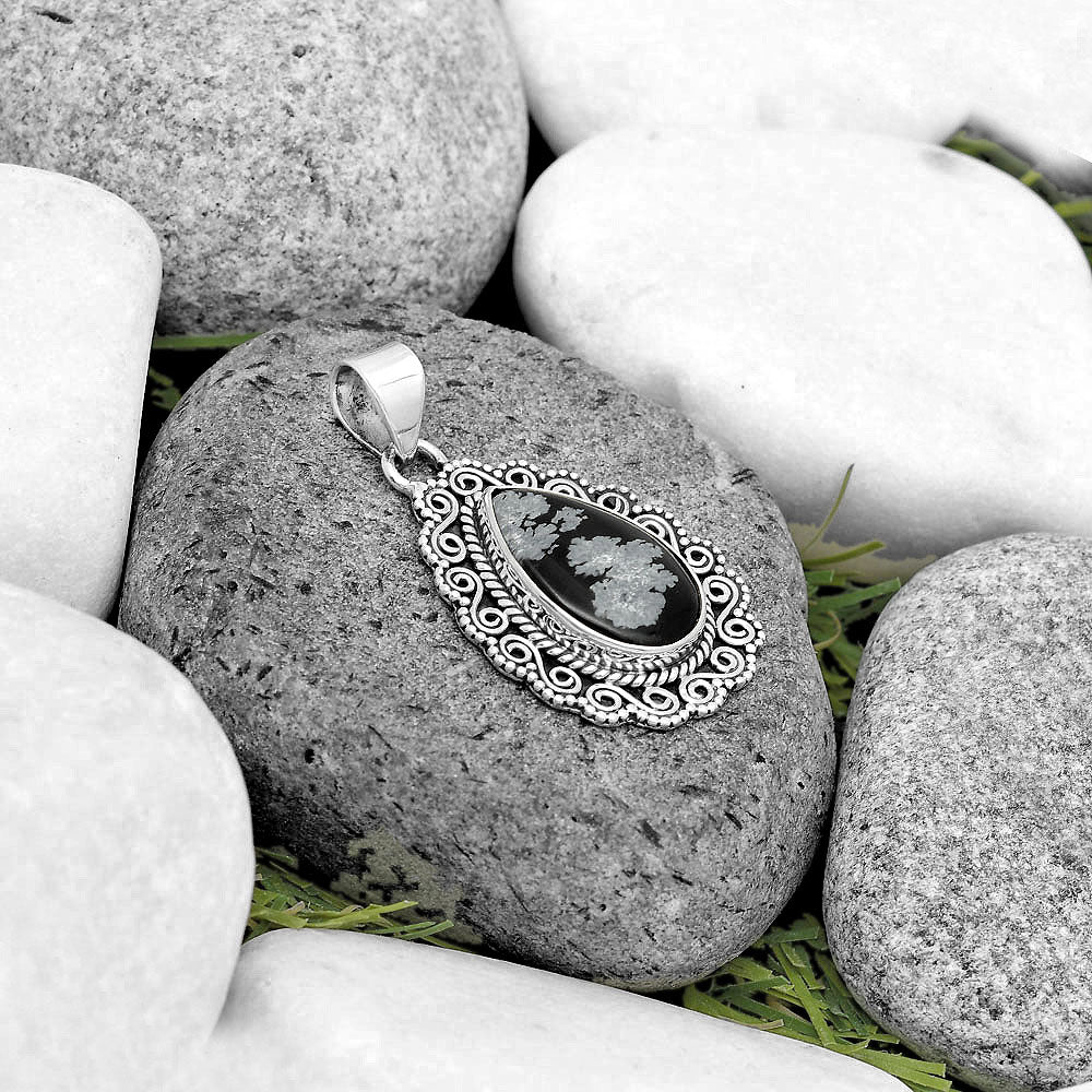 Natural Snow Flake Obsidian Pendant P-1214 SDP135247