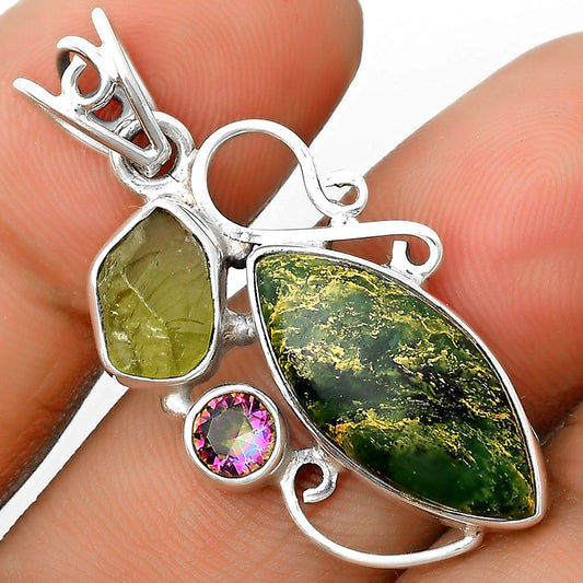 Green Fuchsite, Peridot Rough & Mystic Topaz Pendant P-1557 SDP135351