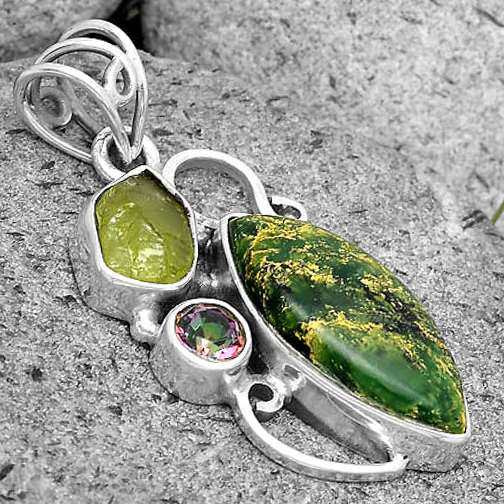 Green Fuchsite, Peridot Rough & Mystic Topaz Pendant P-1557 SDP135351