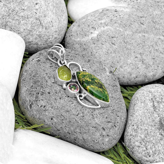 Green Fuchsite, Peridot Rough & Mystic Topaz Pendant P-1557 SDP135351