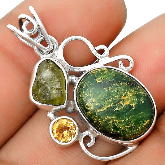 Green Fuchsite, Peridot Rough & Citrine Pendant P-1557 SDP135356