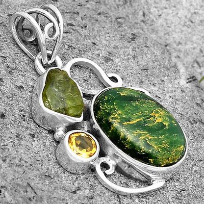 Green Fuchsite, Peridot Rough & Citrine Pendant P-1557 SDP135356
