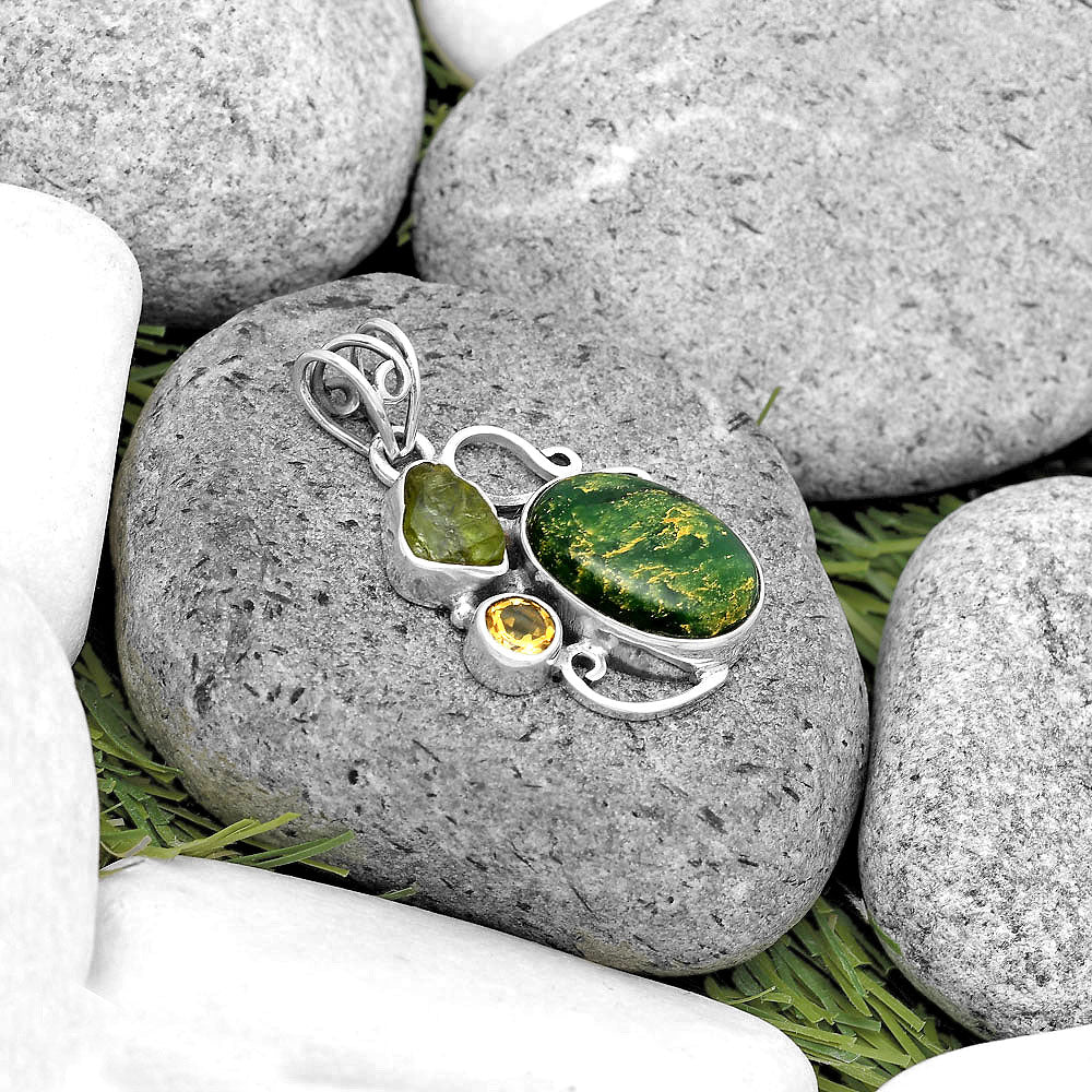 Green Fuchsite, Peridot Rough & Citrine Pendant P-1557 SDP135356