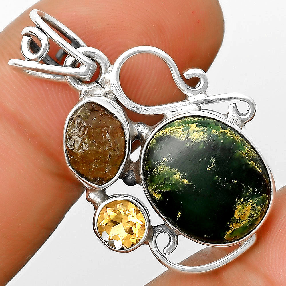 Green Fuchsite, Rare Kornerupine Rough & Citrine Pendant P-1557 SDP135360