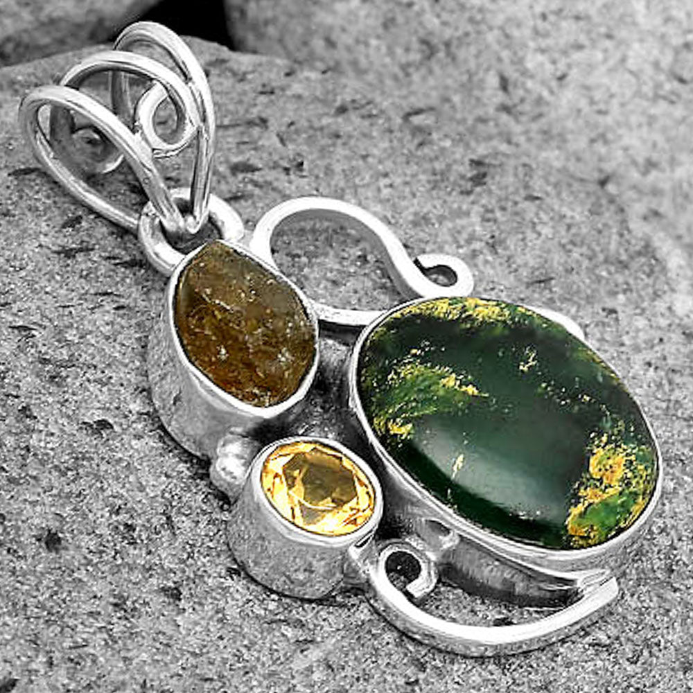 Green Fuchsite, Rare Kornerupine Rough & Citrine Pendant P-1557 SDP135360