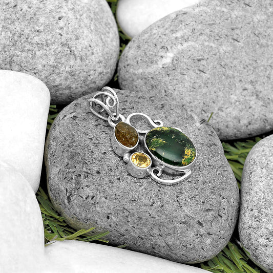 Green Fuchsite, Rare Kornerupine Rough & Citrine Pendant P-1557 SDP135360
