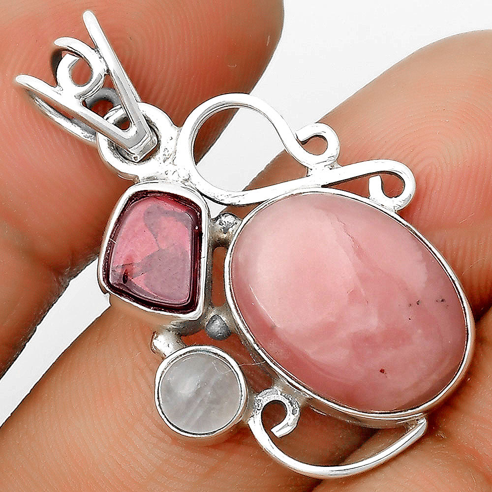 Natural Pink Opal, Garnet & Rose Quartz Pendant P-1557 SDP135362