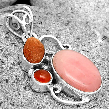 Pink Opal, Sunstone Rough & Carnelian Pendant P-1557 SDP135366