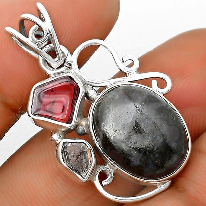 Indigo Gabbro, Garnet & Herkimer Diamond Pendant P-1557 SDP135367