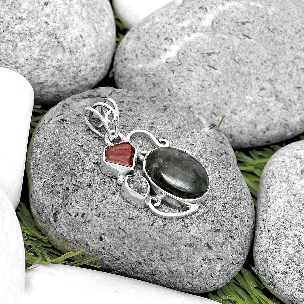 Indigo Gabbro, Garnet & Herkimer Diamond Pendant P-1557 SDP135367