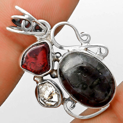 Indigo Gabbro, Garnet & Herkimer Diamond Pendant P-1557 SDP135371