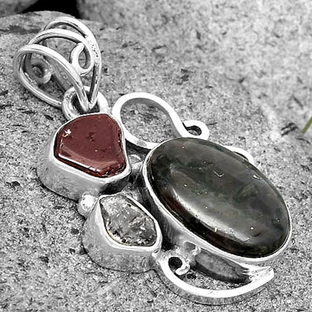 Indigo Gabbro, Garnet & Herkimer Diamond Pendant P-1557 SDP135371