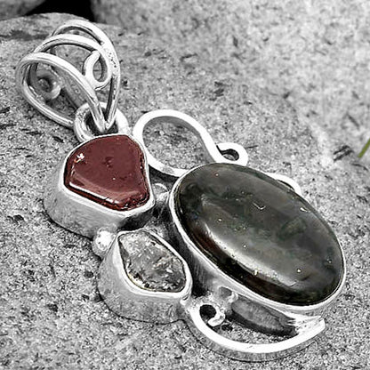 Indigo Gabbro, Garnet & Herkimer Diamond Pendant P-1557 SDP135371