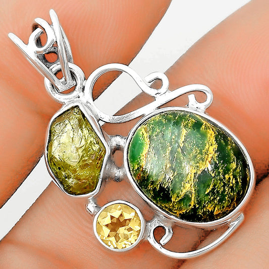 Green Fuchsite, Peridot Rough & Citrine Pendant P-1557 SDP135372