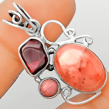 Guava Quartz, Garnet & Pink Tulip Quartz Pendant P-1557 SDP135375