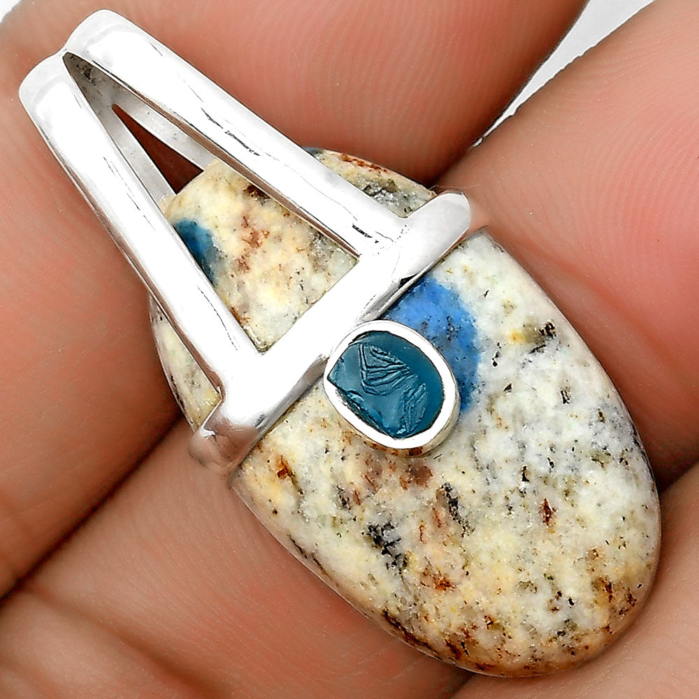 K2 Blue - Azurite In Quartz & Neon Blue Apatite Rough Pendant P-1563 SDP135439