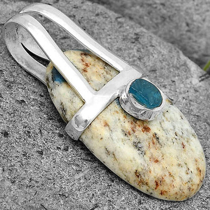 K2 Blue - Azurite In Quartz & Neon Blue Apatite Rough Pendant P-1563 SDP135439