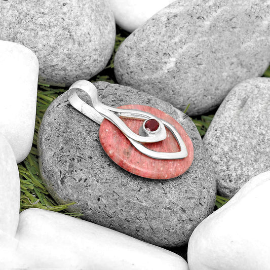 Natural Pink Tulip Quartz & Garnet Pendant P-1562 SDP135458