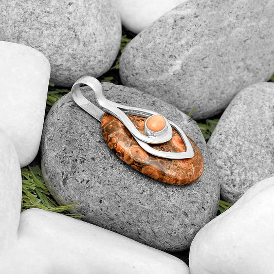 Natural Poppy Jasper & Pink Opal Pendant P-1562 SDP135465