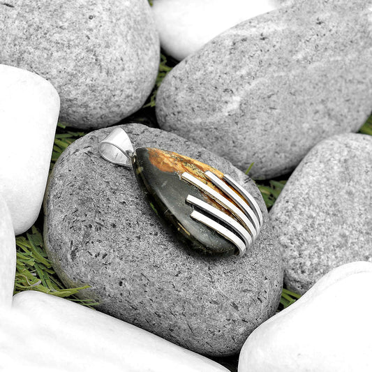 Natural Black Root Plume Agate Pendant P-1559 SDP135512