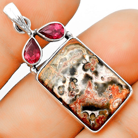Natural Leopard Skin Jasper & Garnet Pendant P-1083 SDP135575