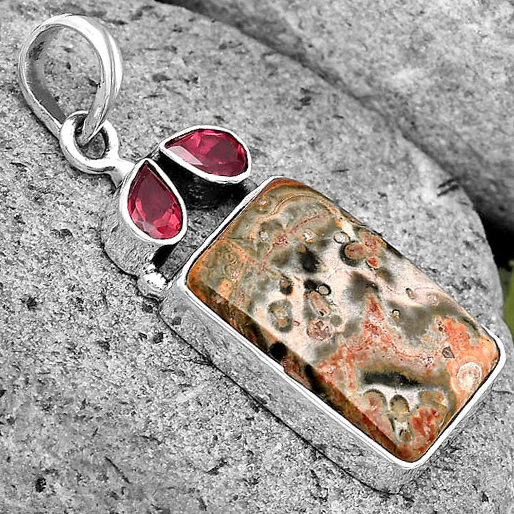 Natural Leopard Skin Jasper & Garnet Pendant P-1083 SDP135575