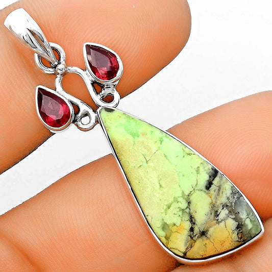 Natural Lemon Chrysoprase & Garnet Pendant P-1083 SDP135593