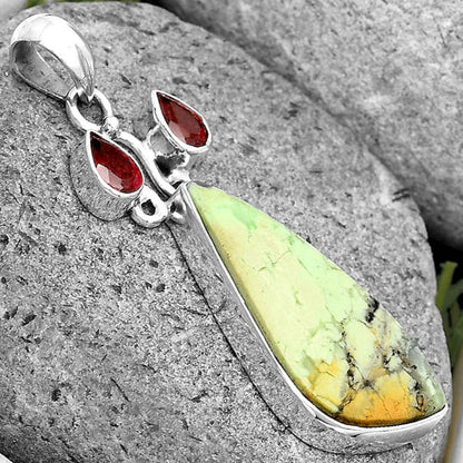 Natural Lemon Chrysoprase & Garnet Pendant P-1083 SDP135593