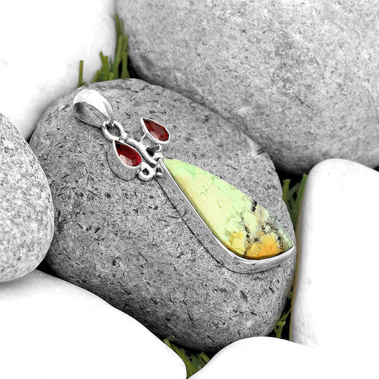 Natural Lemon Chrysoprase & Garnet Pendant P-1083 SDP135593