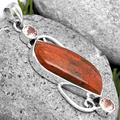 Natural Red Moss Agate & Morganite Pendant P-1061 SDP135605