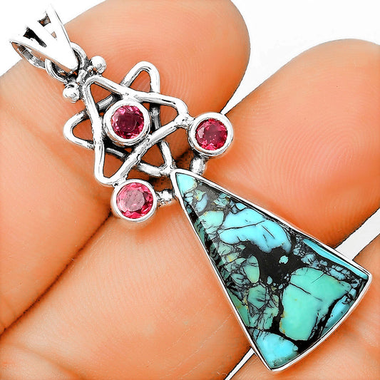 Lucky Charm Tibetan Turquoise & Garnet Pendant P-1095 SDP135647