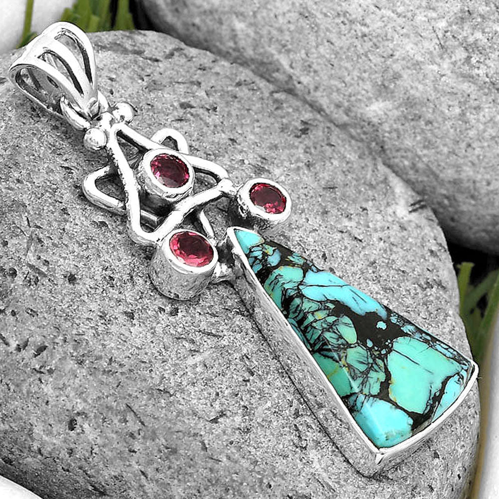 Lucky Charm Tibetan Turquoise & Garnet Pendant P-1095 SDP135647