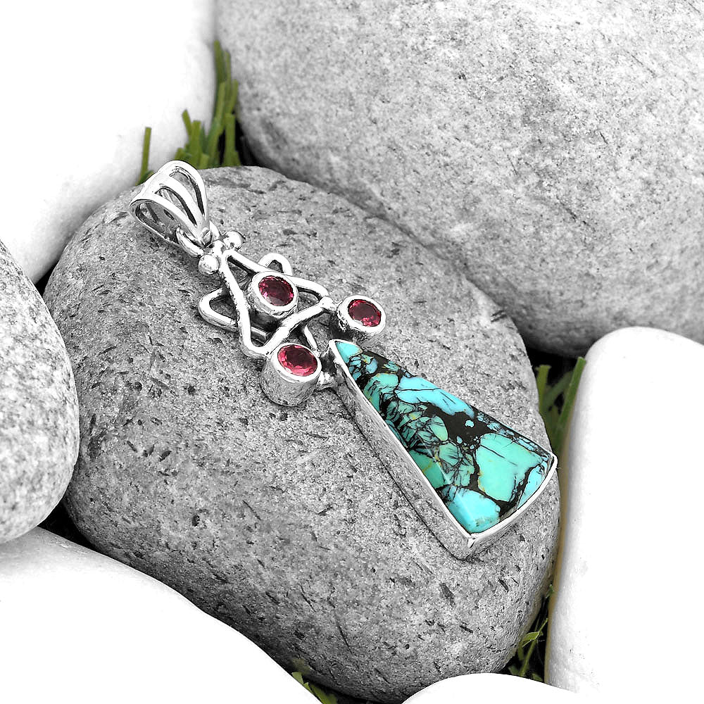 Lucky Charm Tibetan Turquoise & Garnet Pendant P-1095 SDP135647