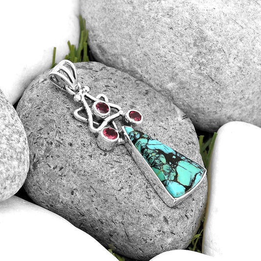 Lucky Charm Tibetan Turquoise & Garnet Pendant P-1095 SDP135647
