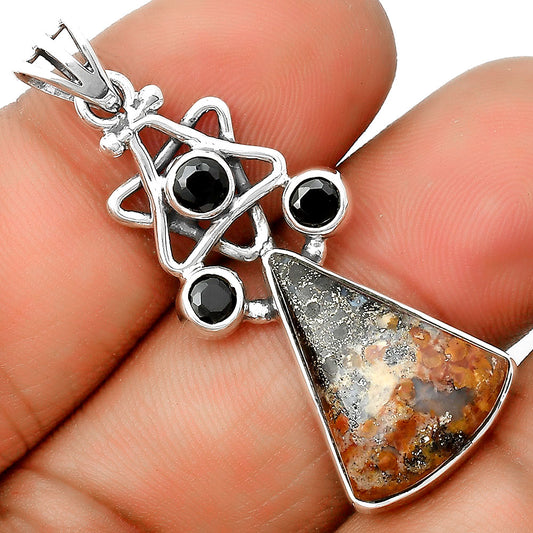 Black Root Plume Agate & Black Onyx Pendant P-1095 SDP135659