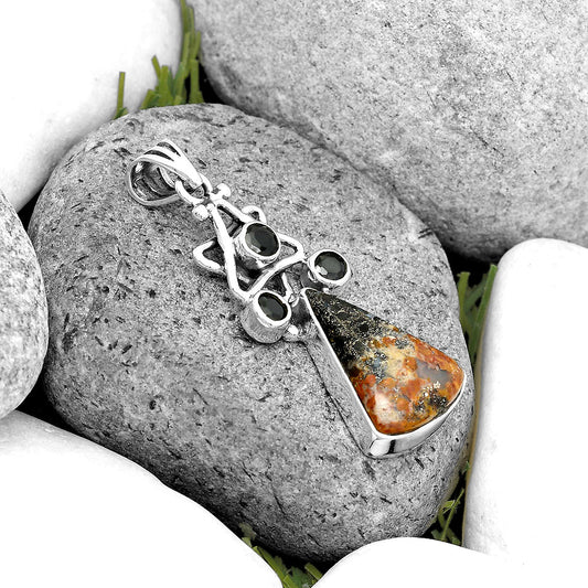 Black Root Plume Agate & Black Onyx Pendant P-1095 SDP135659