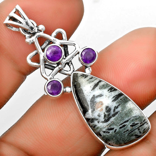 Natural Hornblende & Amethyst Pendant P-1095 SDP135662