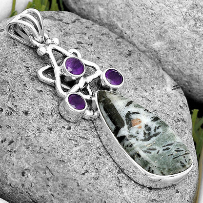 Natural Hornblende & Amethyst Pendant P-1095 SDP135662